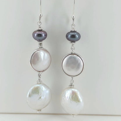 Pearl Dangle Earrings, 925 Sterling Silver Handmade Earrings, Freshwater Black Pearl, Coin Pearl, Baroque Pearl Earrings, Gift for her
