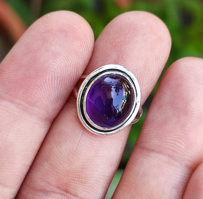 Amethyst Ring, 925 Sterling Silver Handmade Statement Promise Ring, Natural Amethyst Oval Gemstone Jewelry, February Birthstone Gift for Her