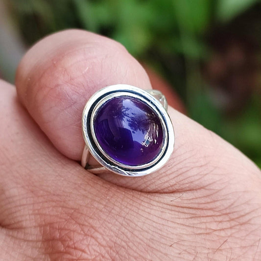 Amethyst Ring, 925 Sterling Silver Handmade Statement Promise Ring, Natural Amethyst Oval Gemstone Jewelry, February Birthstone Gift for Her