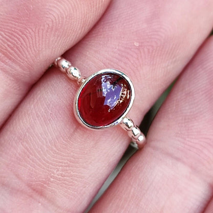 Garnet Ring, 925 Sterling Silver Promise Ring, Natural Red Garnet Oval Gemstone Handmade Jewelry, January Birthstone, Dainty Gift for Her