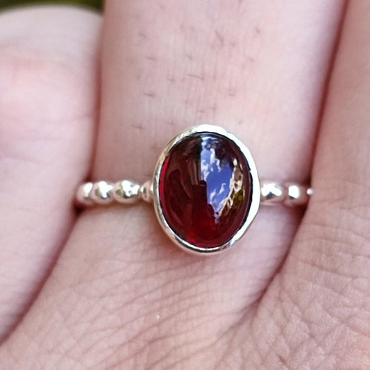 Garnet Ring, 925 Sterling Silver Promise Ring, Natural Red Garnet Oval Gemstone Handmade Jewelry, January Birthstone, Dainty Gift for Her