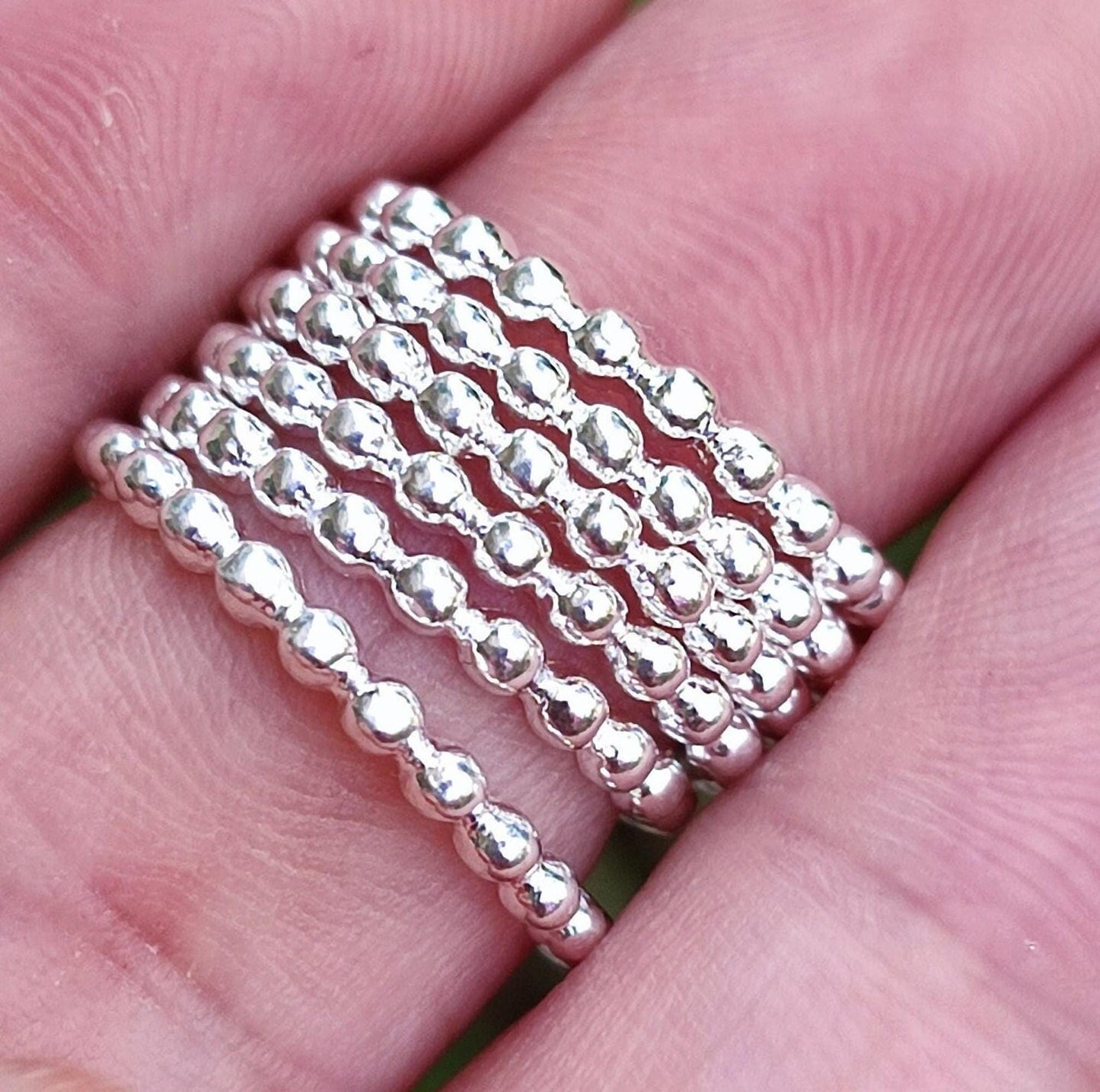 Silver Bead Ring, 925 Sterling Silver Handmade Stackable Dainty Ring Bands, Gift For Her, Silver Beaded Ring, Stacking Ring Set, Thin Ring