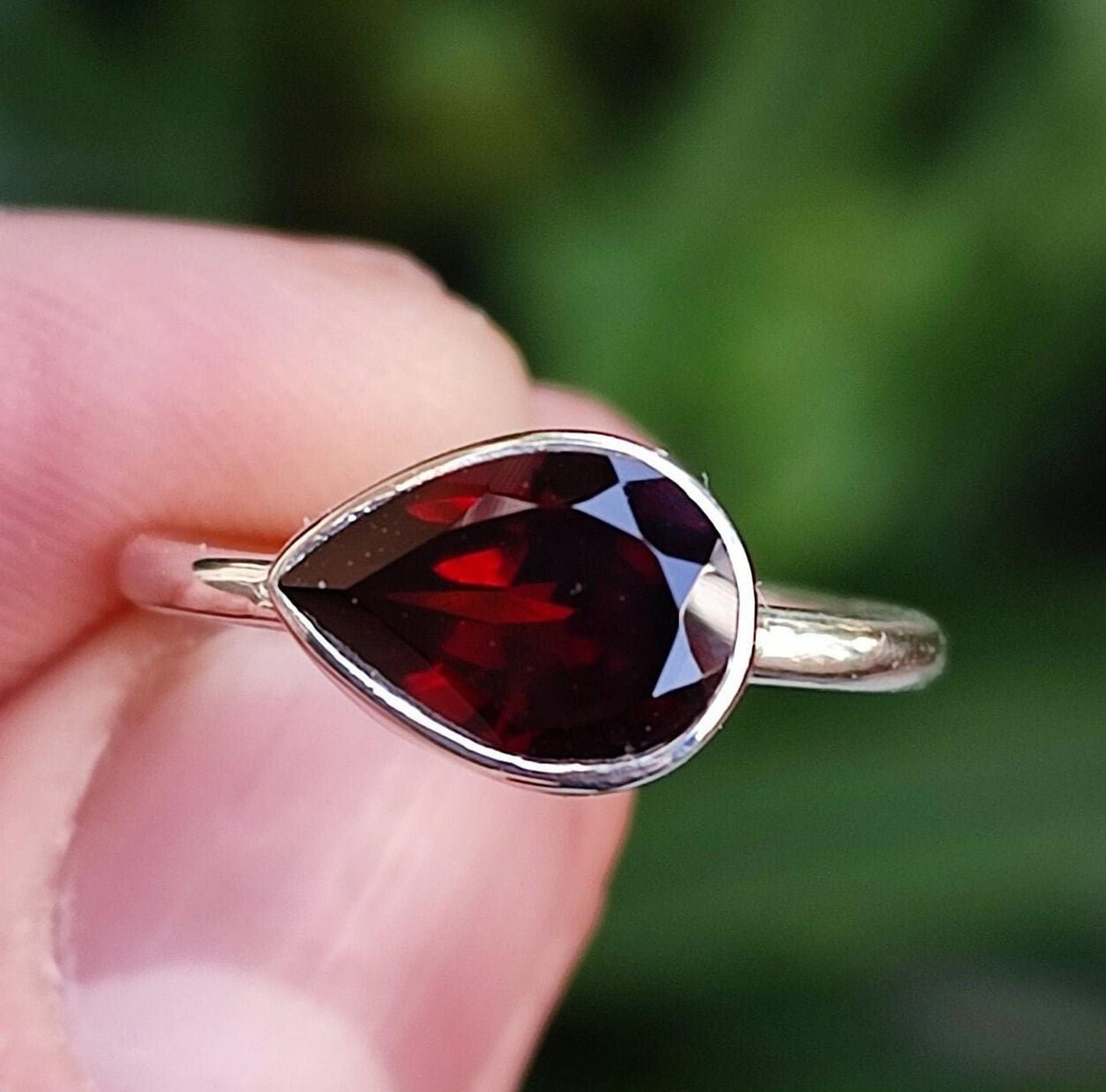 Garnet Stone Silver Ring | Handmade 925 Sterling Silver Promise Ring | Pearshape Natural Gemstone Jewelry | January Birthstone Gift for Her