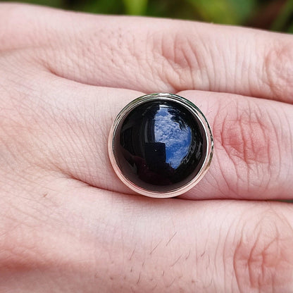 Black Onyx Ring, 925 Sterling Silver Statement Promise Ring, Natural Onyx Round Gemstone Handmade Jewelry, July Birthstone, Gift for Her