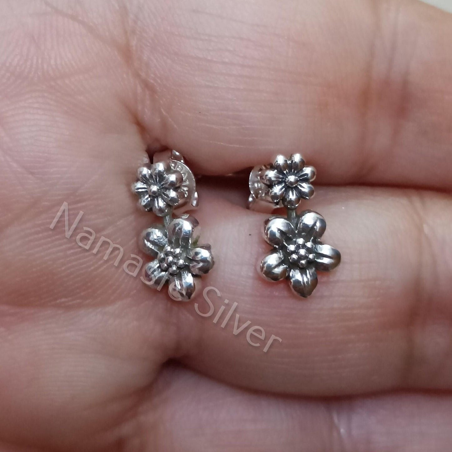Flower Stud Earrings, 925 Sterling Silver Floral Stud Post, Handmade Dainty Minimalist Jewelry, Floral Studs for Girls, Cute Gift for Her