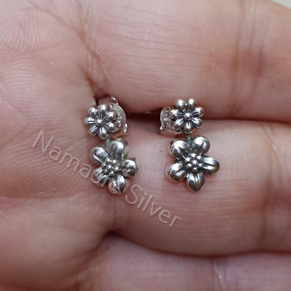 Flower Stud Earrings, 925 Sterling Silver Floral Stud Post, Handmade Dainty Minimalist Jewelry, Floral Studs for Girls, Cute Gift for Her