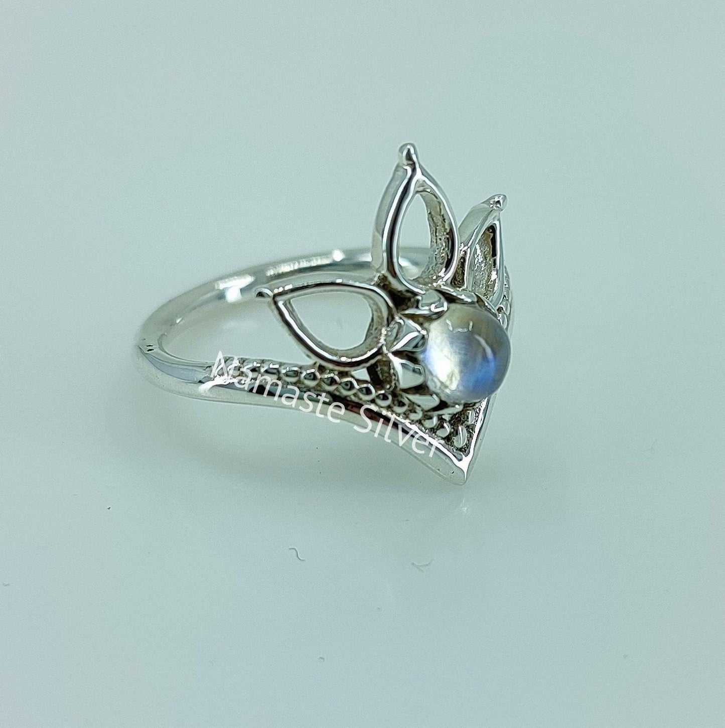 Moonstone Ring, 925 Sterling Silver Dainty Ring, Natural Rainbow Moonstone Round Gemstone Handmade Jewelry, June Birthstone, Gift for Her