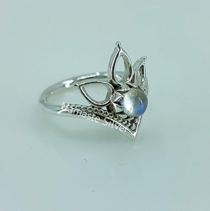 Moonstone Ring, 925 Sterling Silver Dainty Ring, Natural Rainbow Moonstone Round Gemstone Handmade Jewelry, June Birthstone, Gift for Her