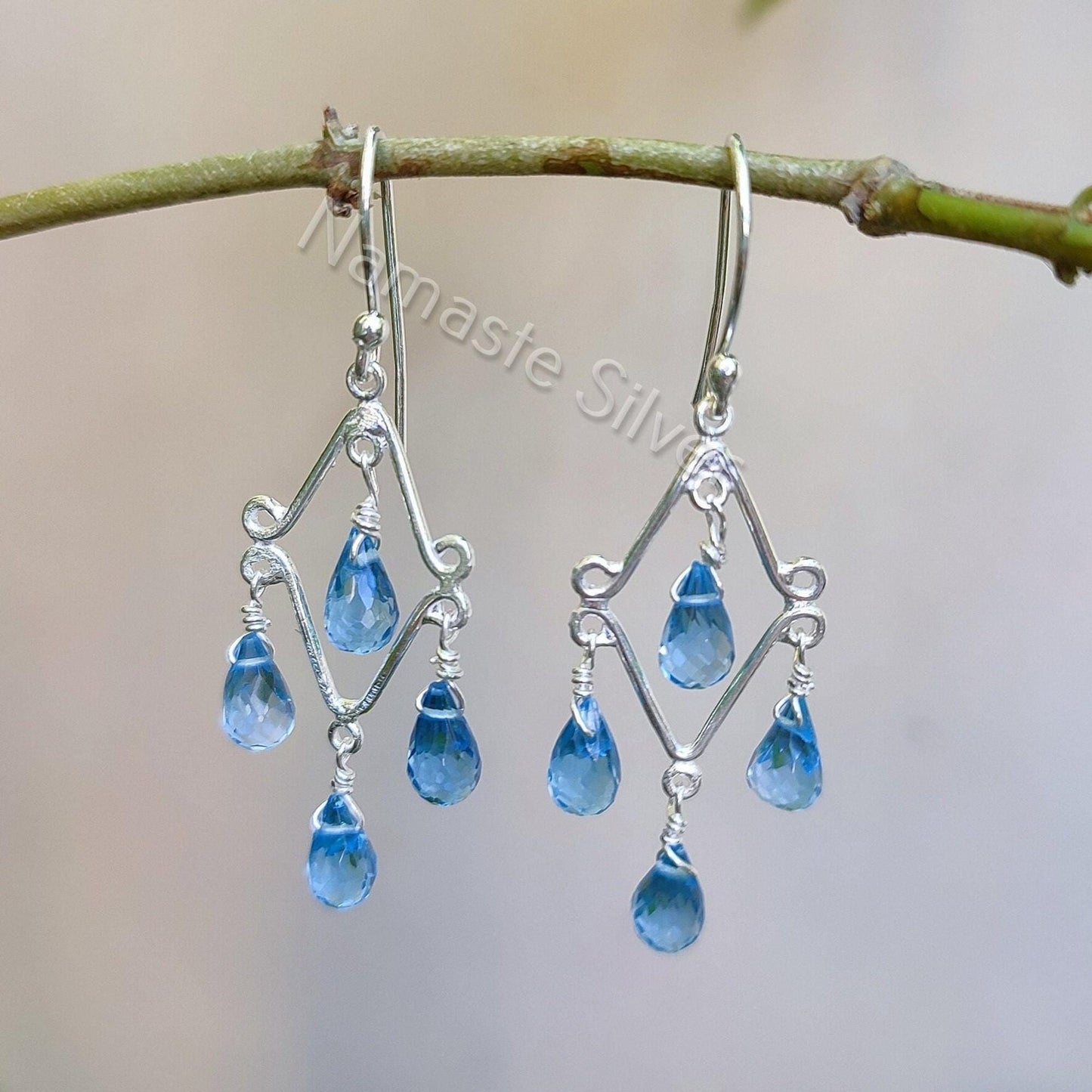 Blue Topaz Earrings, 925 Sterling Silver Handmade Dangle Drop Earrings, Natural Blue Topaz Teardrop Beads Jewelry, Gift for her