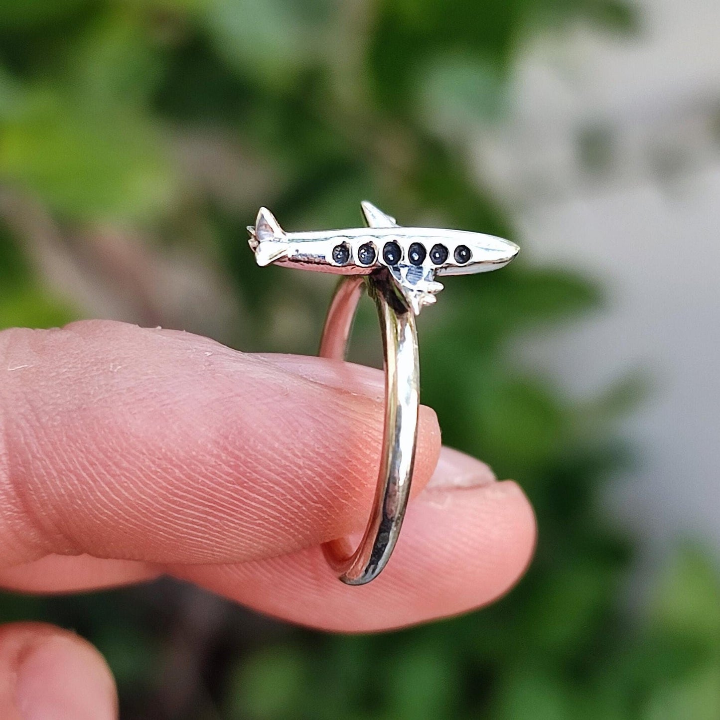 Sterling Silver Airplane Ring, Unique Aviation Jewelry, Handmade Minimalist Promise Ring, Air Travel Gift for Her, Dainty Aeroplane Jewelry
