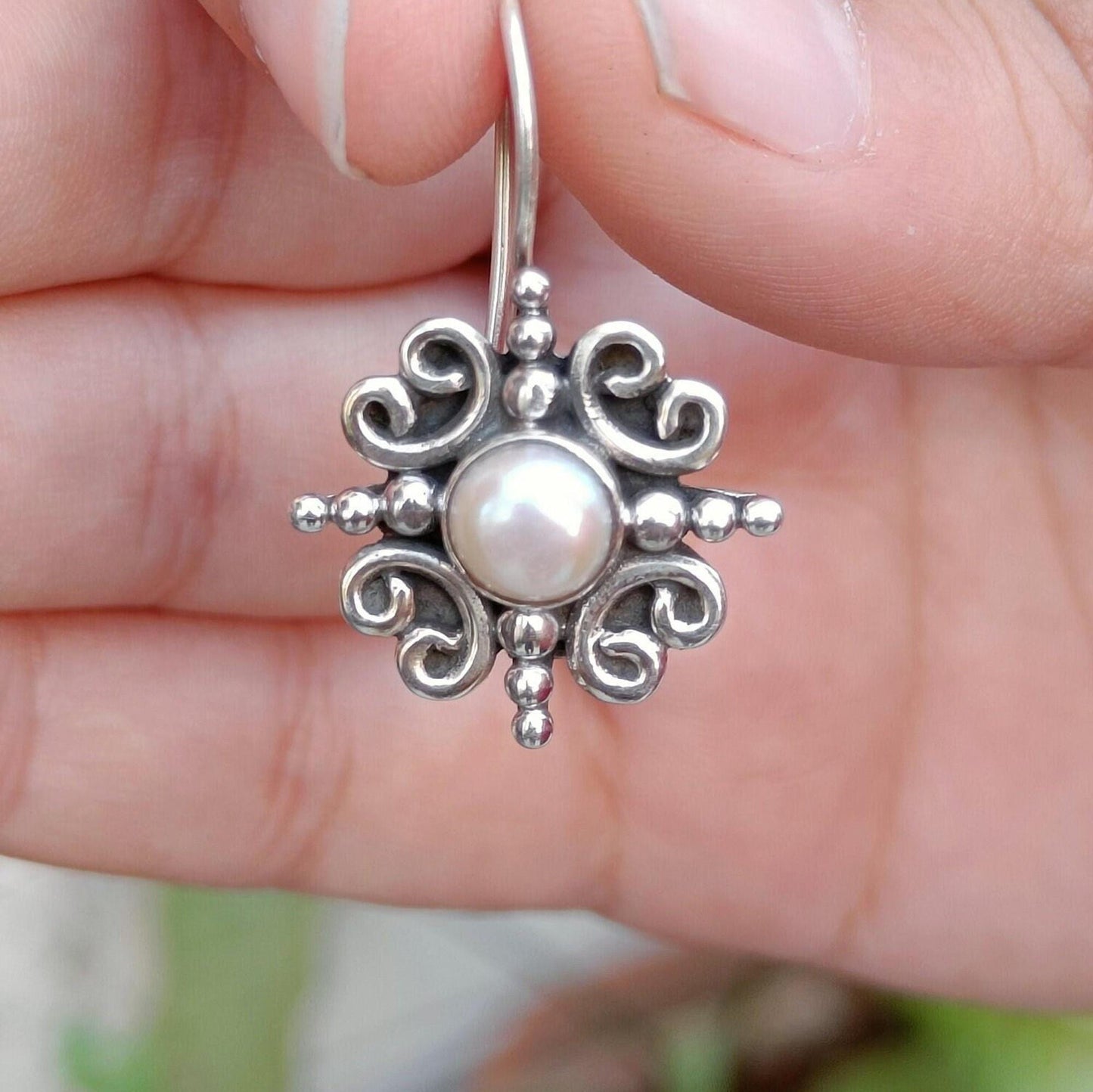 Pearl Earrings, 925 Sterling Silver Dangle drop Earrings, Freshwater Pearl Handmade Jewelry, Bridal Earrings, June Birthstone, Gift for Her