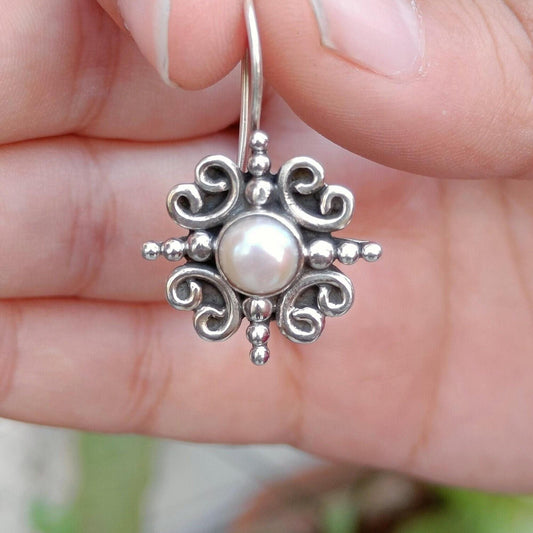 Pearl Earrings, 925 Sterling Silver Dangle drop Earrings, Freshwater Pearl Handmade Jewelry, Bridal Earrings, June Birthstone, Gift for Her