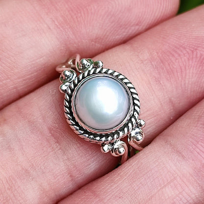 Pearl Ring, 925 Sterling Silver Statement Promise Ring For Women, Freshwater Pearl Handmade Boho Jewelry, June Birthstone, Gift for her