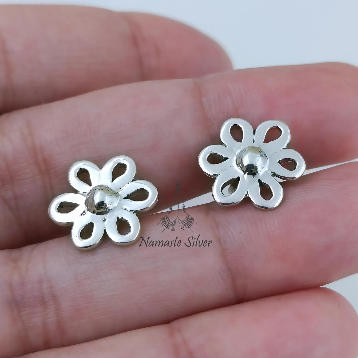 Flower Stud Earrings, 925 Sterling Silver Floral Stud Posts, Handmade Dainty Minimalist Jewelry, Tiny Floral Silver Studs, Cute Gift for Her