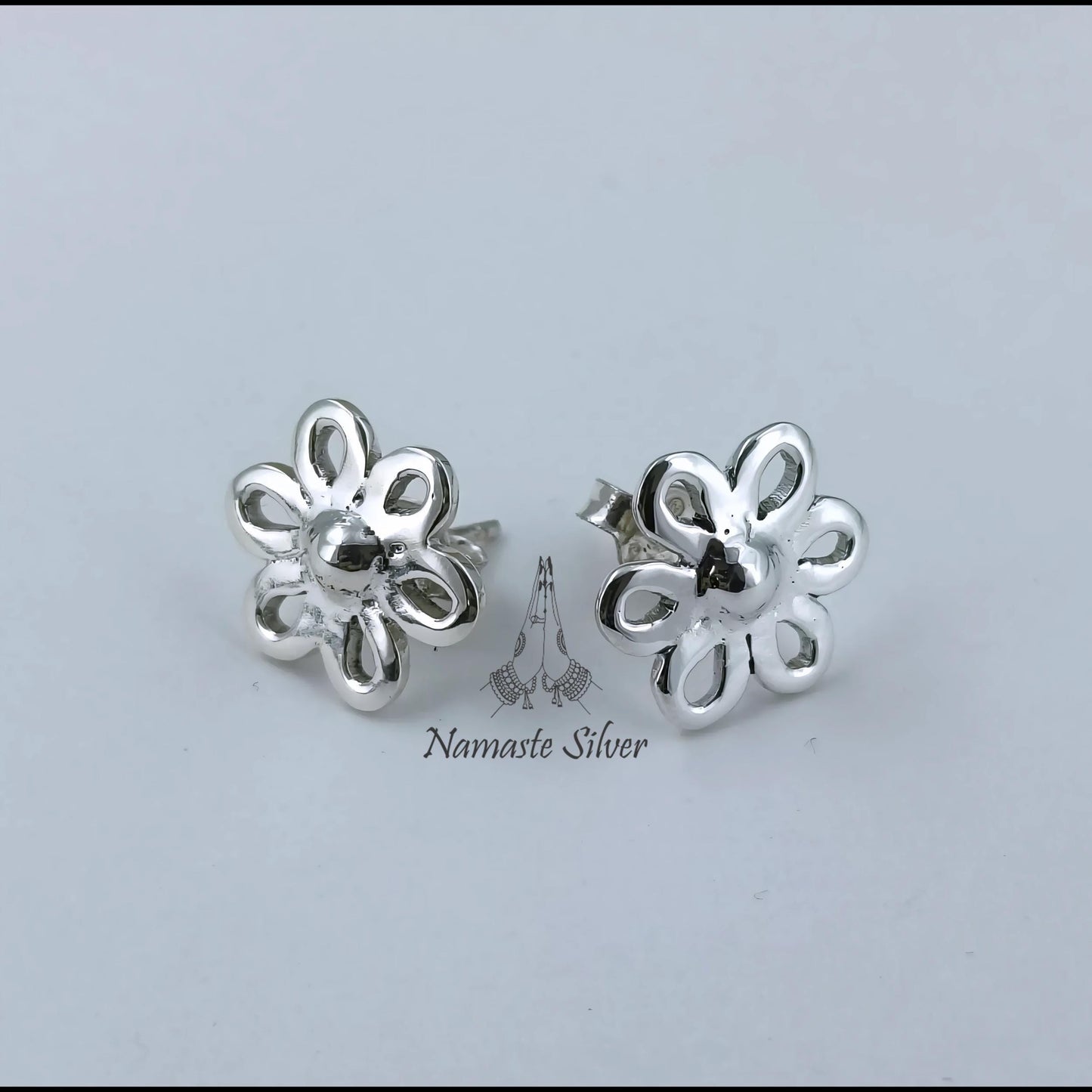Flower Stud Earrings, 925 Sterling Silver Floral Stud Posts, Handmade Dainty Minimalist Jewelry, Tiny Floral Silver Studs, Cute Gift for Her