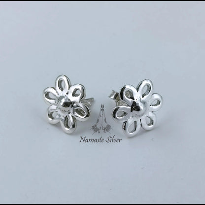 Flower Stud Earrings, 925 Sterling Silver Floral Stud Posts, Handmade Dainty Minimalist Jewelry, Tiny Floral Silver Studs, Cute Gift for Her