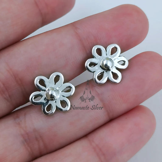 Flower Stud Earrings, 925 Sterling Silver Floral Stud Posts, Handmade Dainty Minimalist Jewelry, Tiny Floral Silver Studs, Cute Gift for Her