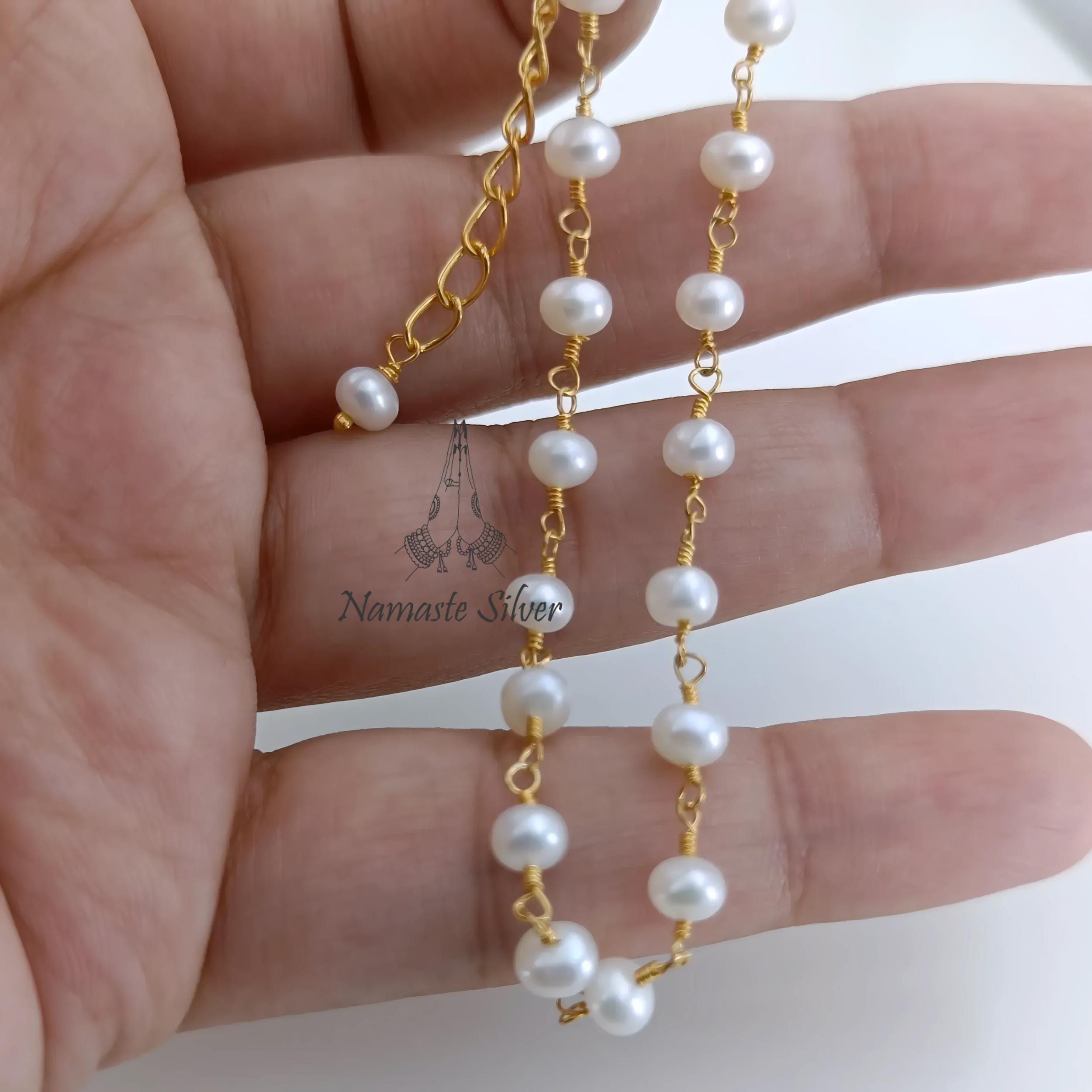 Pearl Bracelet, Gold Plated 925 Sterling Silver Beaded Bracelet, Freshwater Pearl Handmade Jewelry, Unique Gift for Her, June Birthstone