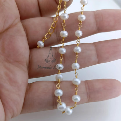 Pearl Bracelet, Gold Plated 925 Sterling Silver Beaded Bracelet, Freshwater Pearl Handmade Jewelry, Unique Gift for Her, June Birthstone