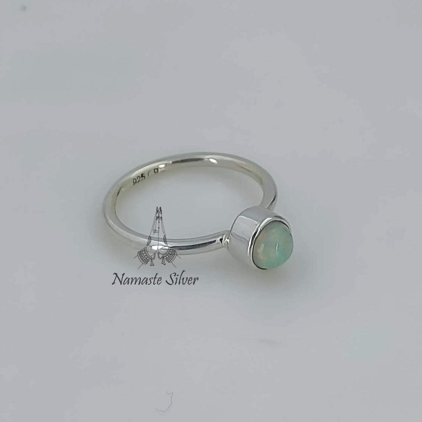Opal Ring, 925 Sterling Silver Dainty Ring, October Birthstone, Natural Ethiopian Opal Round Gemstone Handmade Jewelry, Unique Gift for Her