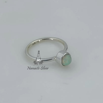 Opal Ring, 925 Sterling Silver Dainty Ring, October Birthstone, Natural Ethiopian Opal Round Gemstone Handmade Jewelry, Unique Gift for Her