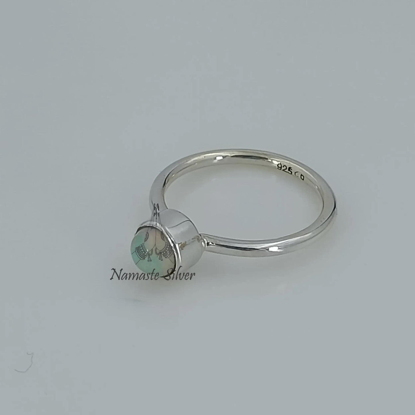 Opal Ring, 925 Sterling Silver Dainty Ring, October Birthstone, Natural Ethiopian Opal Round Gemstone Handmade Jewelry, Unique Gift for Her