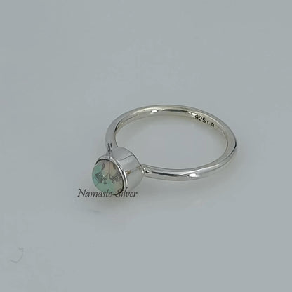 Opal Ring, 925 Sterling Silver Dainty Ring, October Birthstone, Natural Ethiopian Opal Round Gemstone Handmade Jewelry, Unique Gift for Her