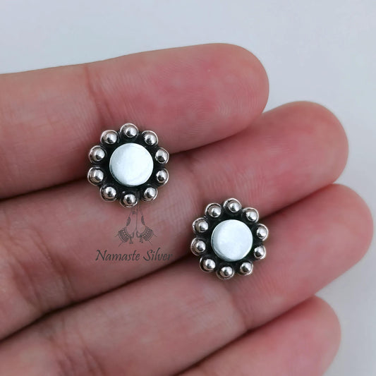 Floral Stud Earrings, 925 Sterling Silver Flower Stud Posts, Handmade Dainty Minimalist Jewelry, Tiny Floral Silver Studs, Cute Gift for Her