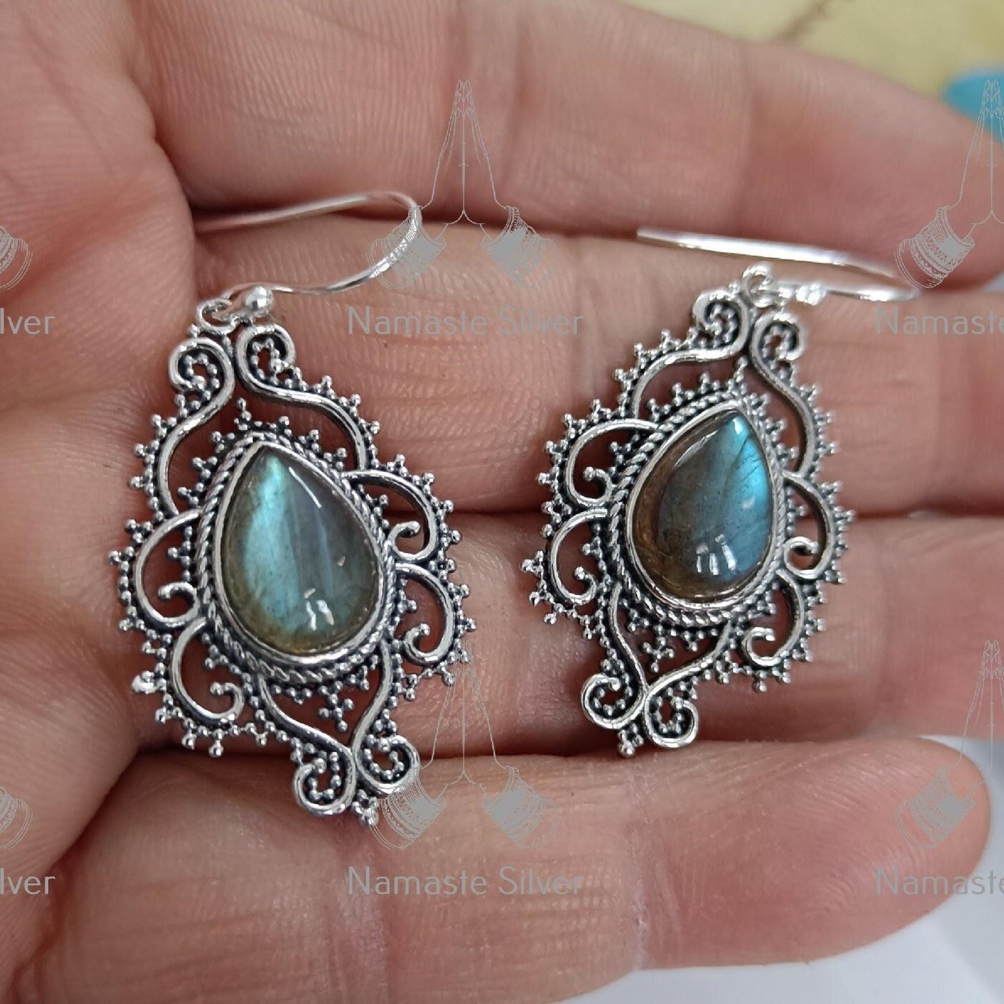 Labradorite Earrings, 925 Sterling Silver Handmade Dangle Earrings, Natural Labradorite Pear Shape Gemstone Jewelry, Birthstone Gift for Her