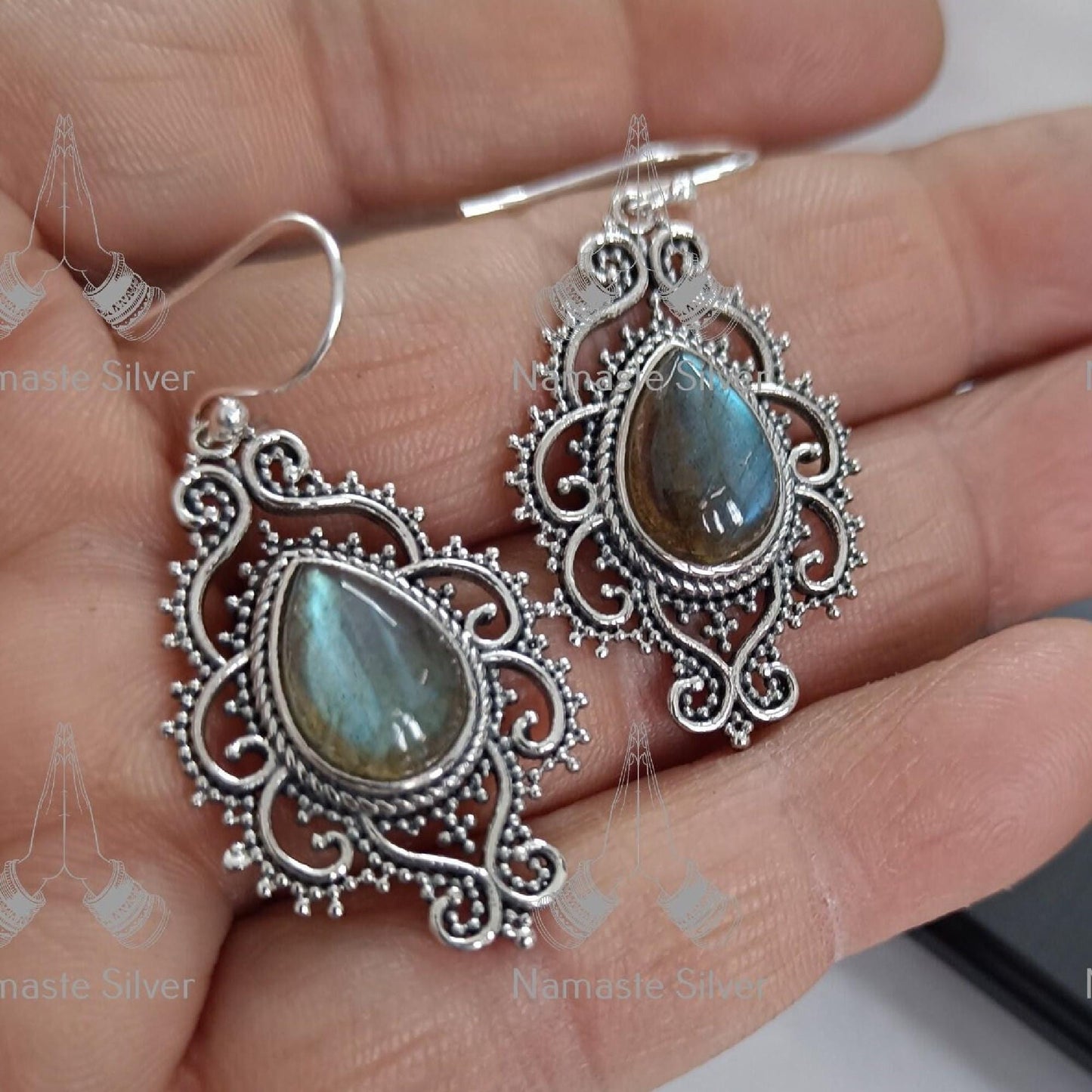 Labradorite Earrings, 925 Sterling Silver Handmade Dangle Earrings, Natural Labradorite Pear Shape Gemstone Jewelry, Birthstone Gift for Her