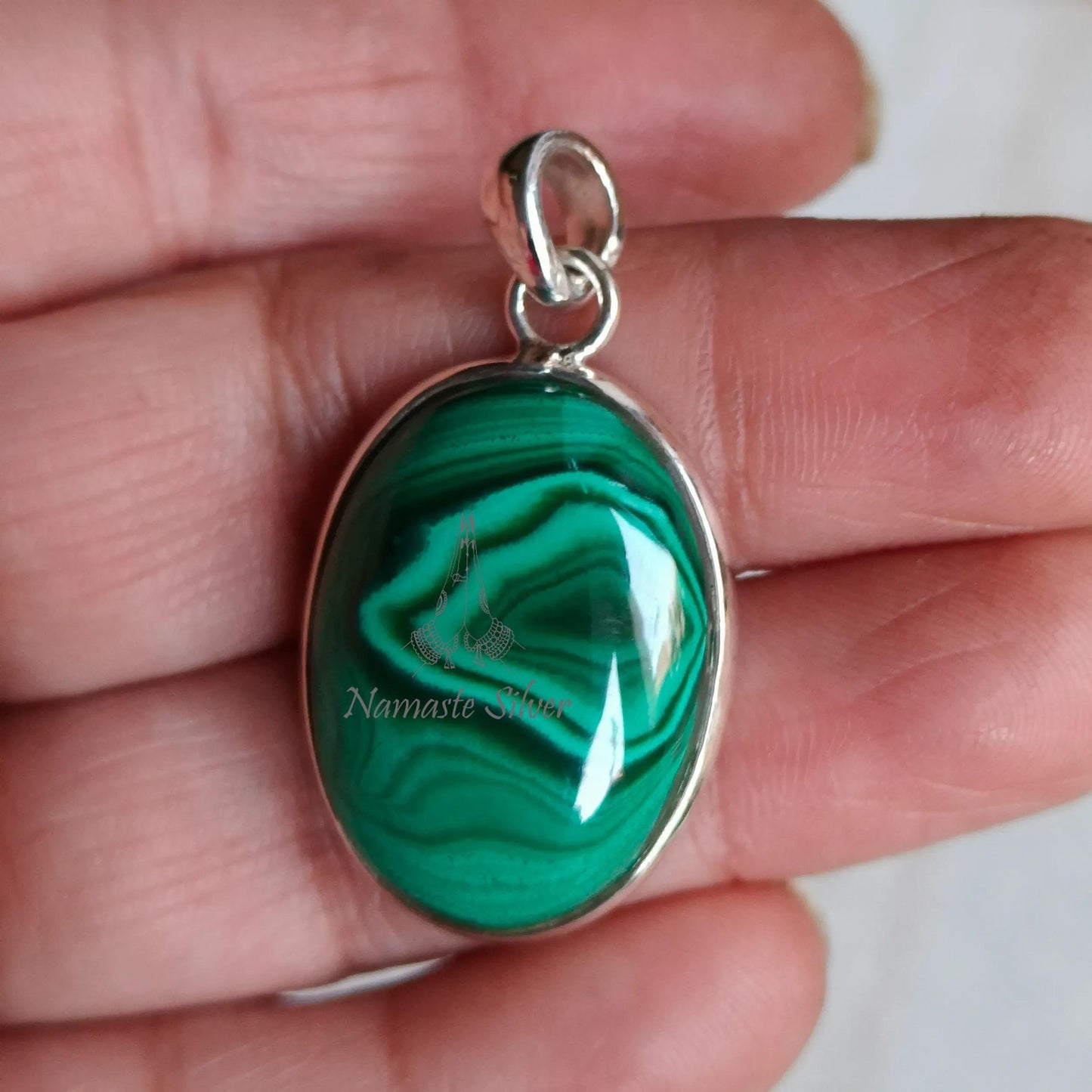 Malachite Pendant, 925 Sterling Silver Pendant, Natural Green Malachite Oval Gemstone Handmade Boho Jewelry, Unique Birthstone Gift For Her