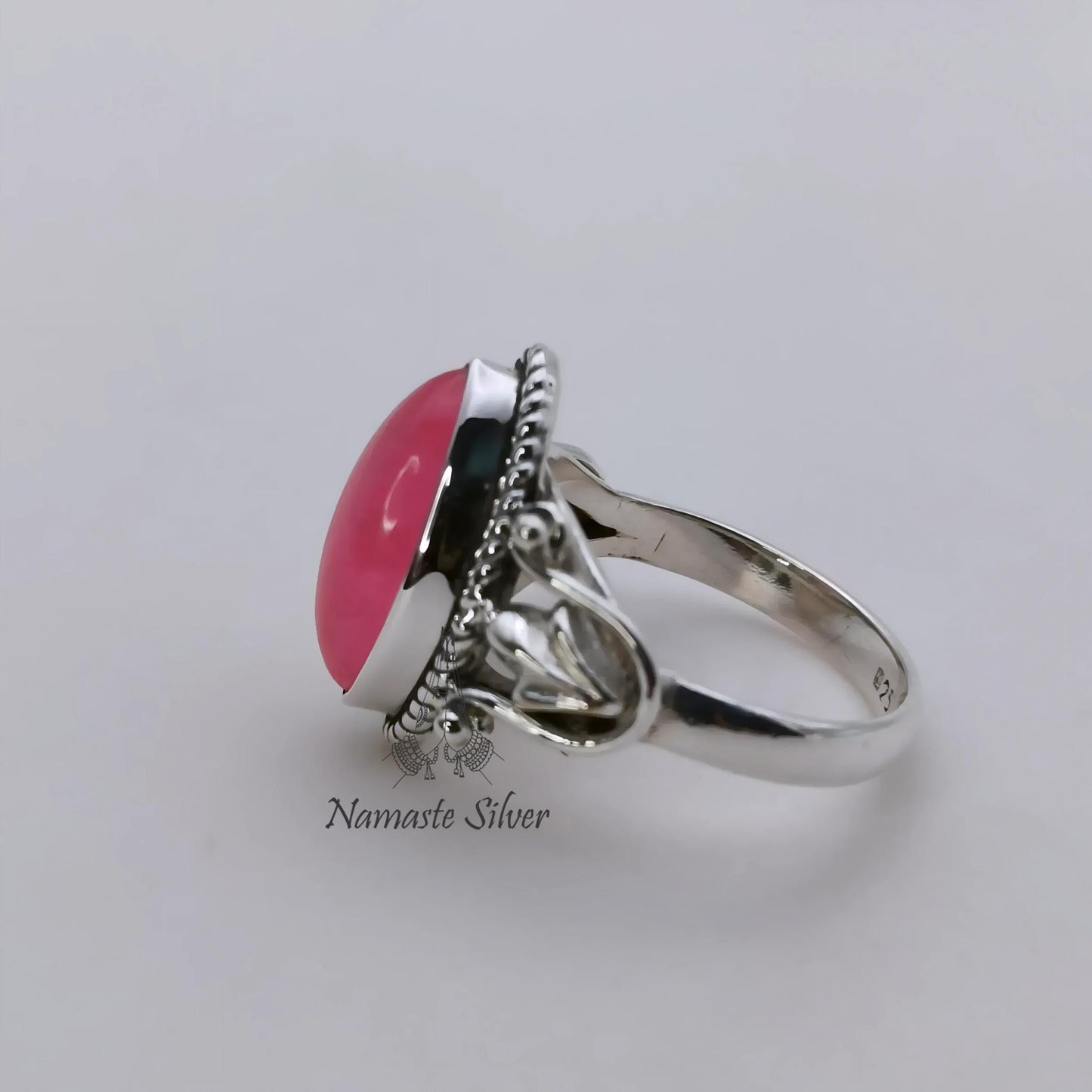 Pink Jade Ring, 925 Sterling Silver Statement Promise Ring, Natural Pink Jade Marquise Gemstone Handmade Boho Jewelry, Unique Gift for her