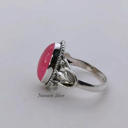 Pink Jade Ring, 925 Sterling Silver Statement Promise Ring, Natural Pink Jade Marquise Gemstone Handmade Boho Jewelry, Unique Gift for her