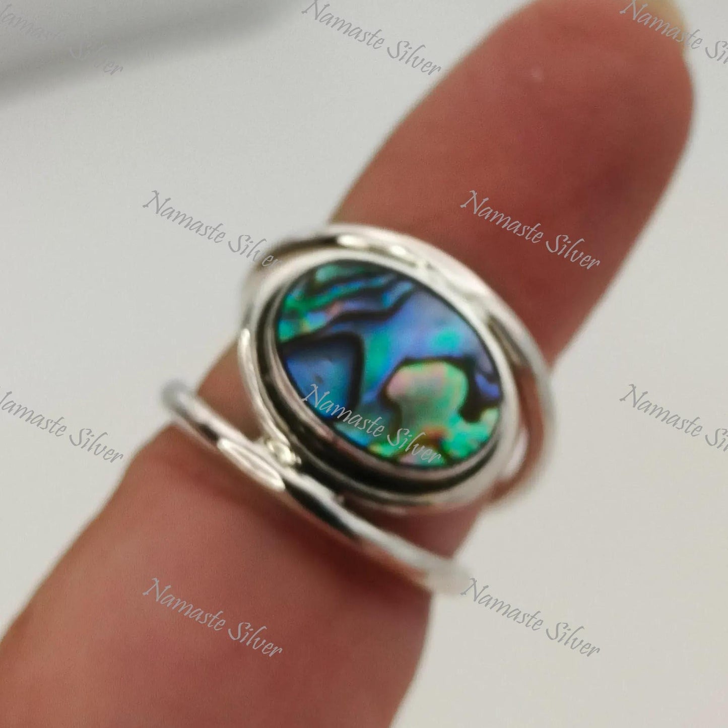 Abalone Shell Ring, 925 Sterling Silver Statement Promise Ring, Natural Ocean Seashell Oval Handmade Jewelry, Paua Shell Ring, Gift for her