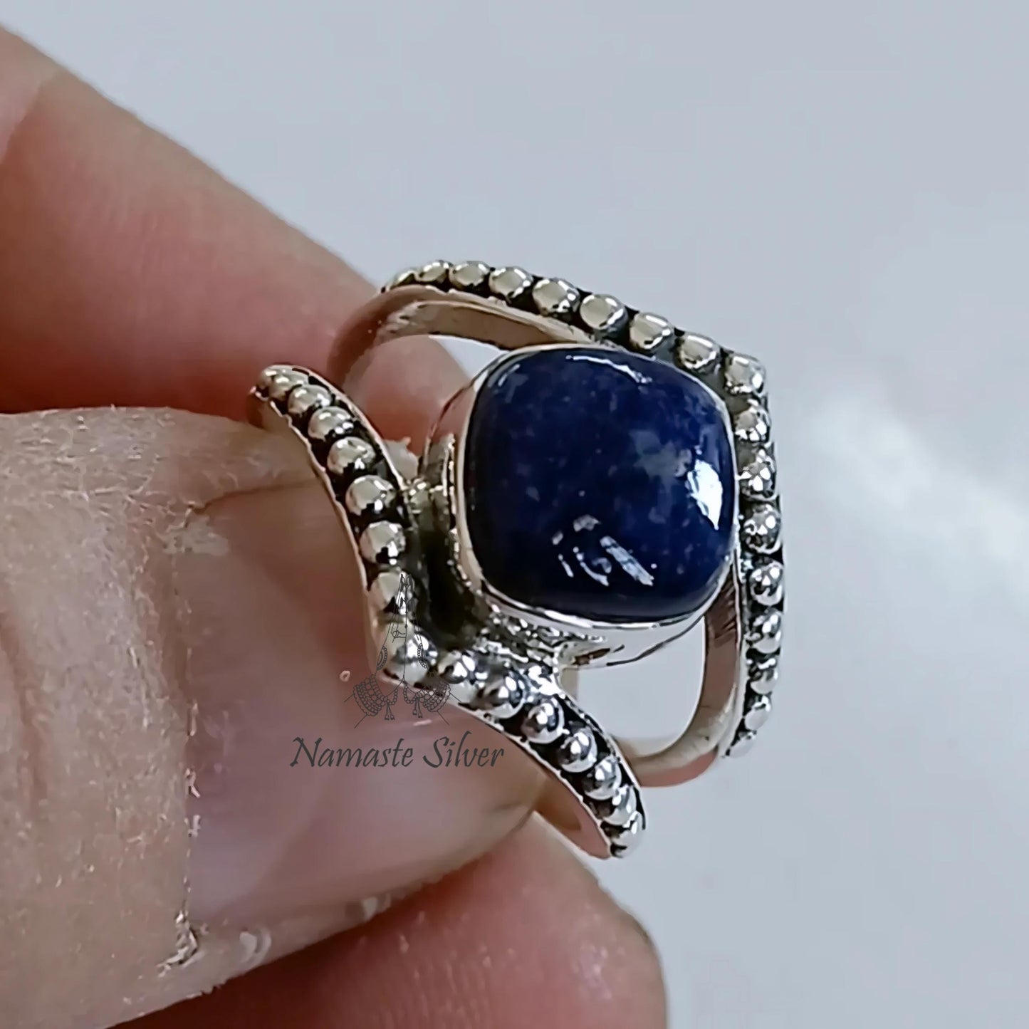 Sodalite Ring, 925 Sterling Silver Promise Ring, Natural Sodalite Cushion Gemstone Handmade Boho Jewelry, Gift for Her, December Birthstone