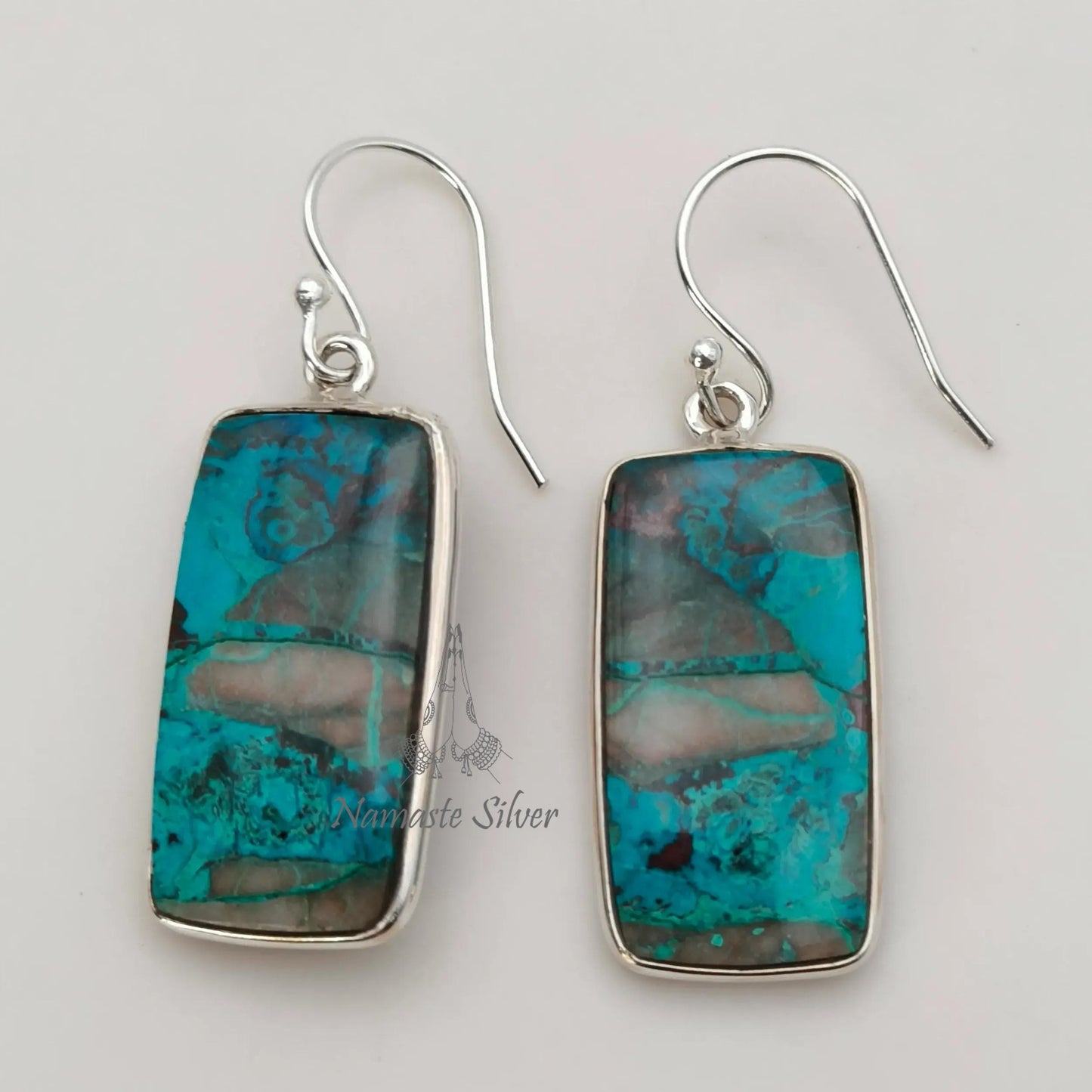 Shattuckite Earrings, 925 Sterling Silver Dangle Earrings, Natural Shattuckite Cushion Gemstone Handmade Jewelry, OOAK Gift For Her
