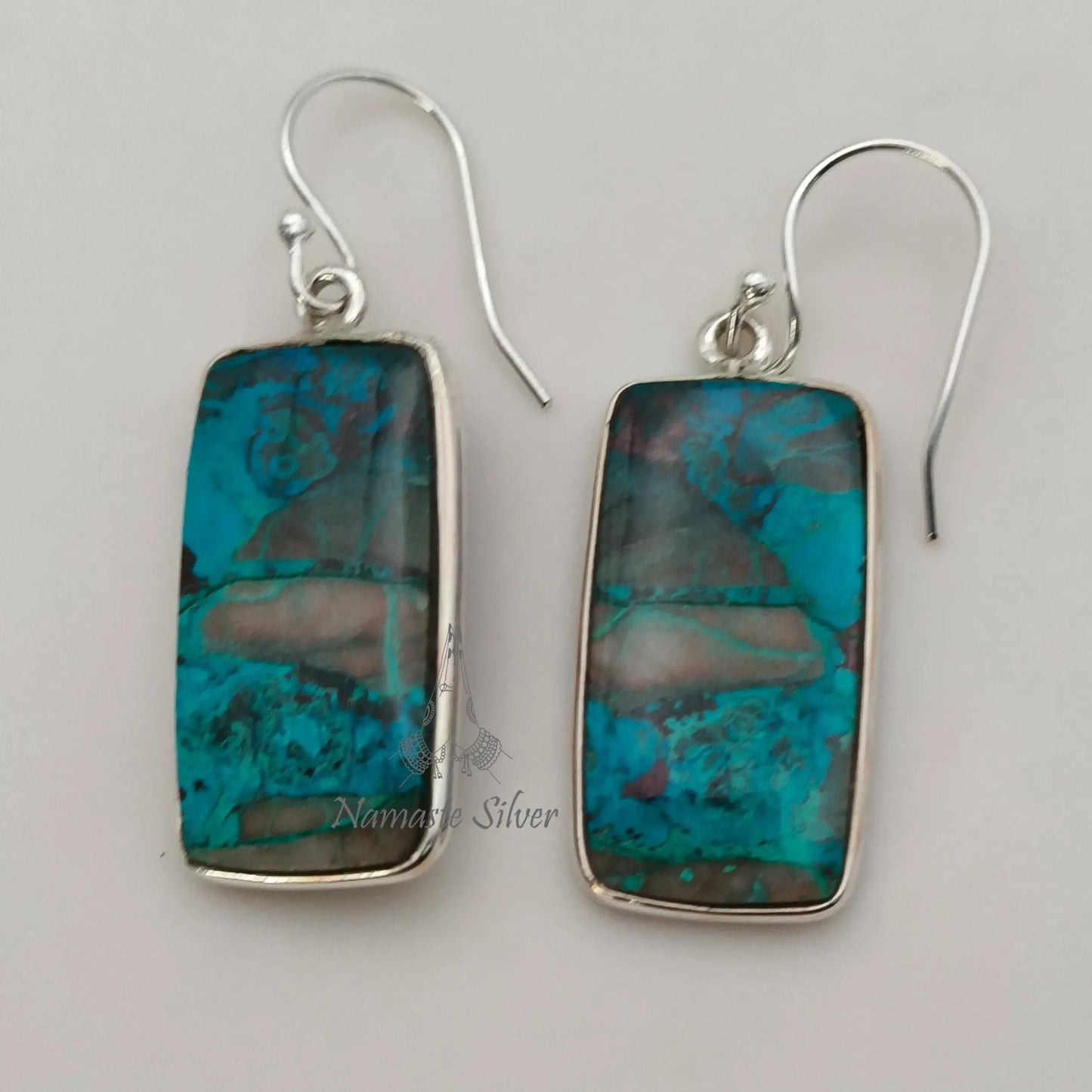 Shattuckite Earrings, 925 Sterling Silver Dangle Earrings, Natural Shattuckite Cushion Gemstone Handmade Jewelry, OOAK Gift For Her