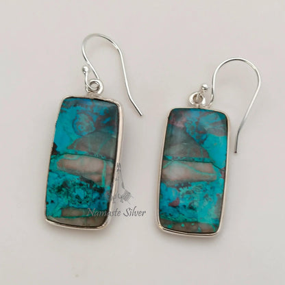 Shattuckite Earrings, 925 Sterling Silver Dangle Earrings, Natural Shattuckite Cushion Gemstone Handmade Jewelry, OOAK Gift For Her