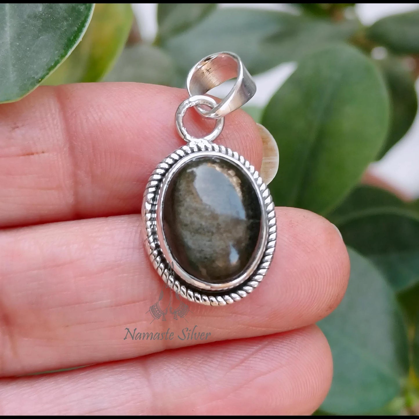 Gold Sheen Obsidian Pendant, 925 Sterling Silver Handmade Pendant, Natural Obsidian Oval Gemstone Jewelry, Gift For Her, November Birthstone