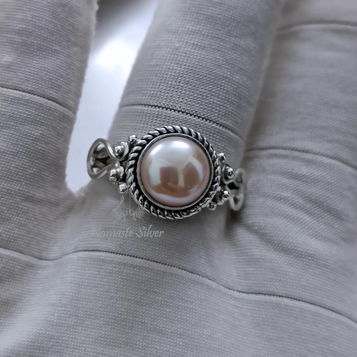 Pearl Ring, 925 Sterling Silver Peach Pearl Promise Ring for Women, Freshwater Peach Pearl Handmade Jewelry, June Birthstone, Gift For Her