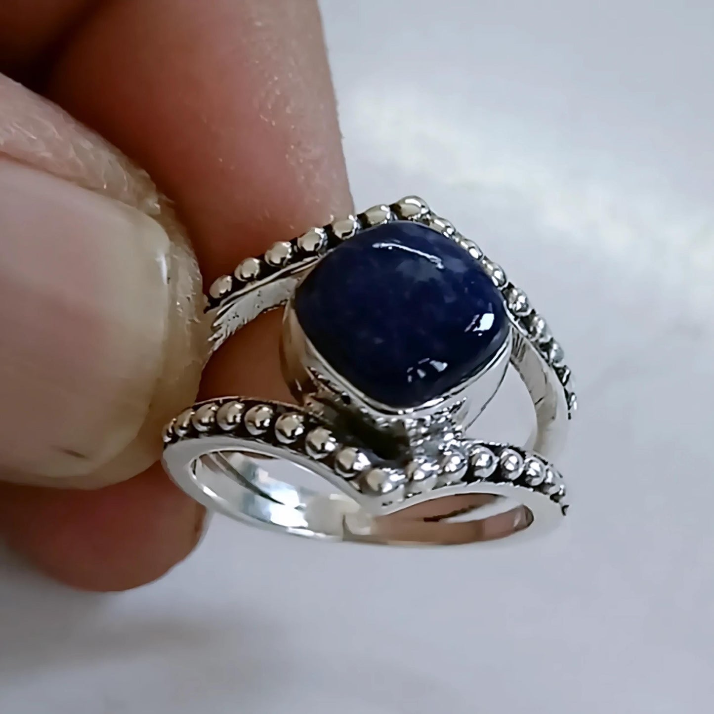 Sodalite Ring, 925 Sterling Silver Promise Ring, Natural Sodalite Cushion Gemstone Handmade Boho Jewelry, Gift for Her, December Birthstone