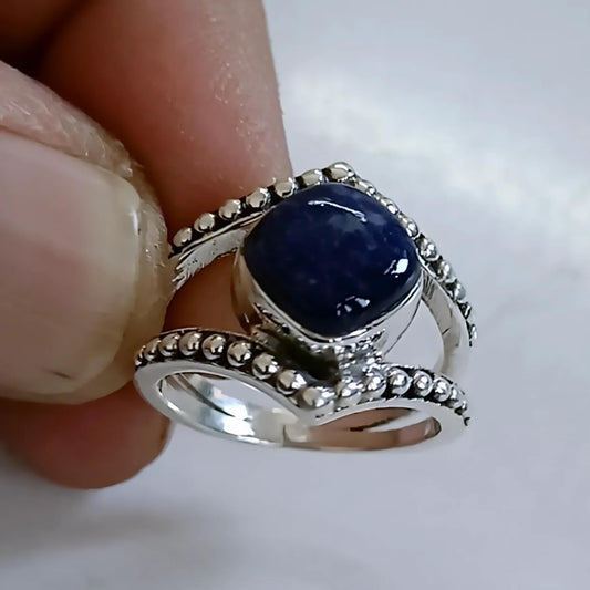 Sodalite Ring, 925 Sterling Silver Promise Ring, Natural Sodalite Cushion Gemstone Handmade Boho Jewelry, Gift for Her, December Birthstone