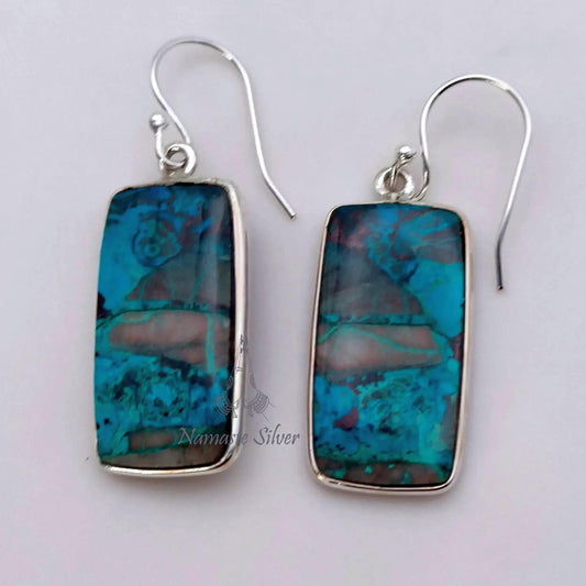 Shattuckite Earrings, 925 Sterling Silver Dangle Earrings, Natural Shattuckite Cushion Gemstone Handmade Jewelry, OOAK Gift For Her