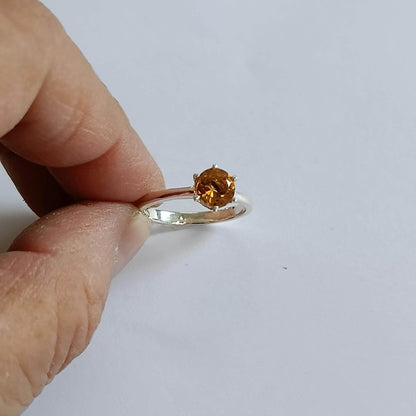 Citrine Solitaire Ring, 925 Sterling Silver Promise Ring, Natural Yellow Citrine Round Gemstone Handmade Jewelry, Minimalist Gift for Her