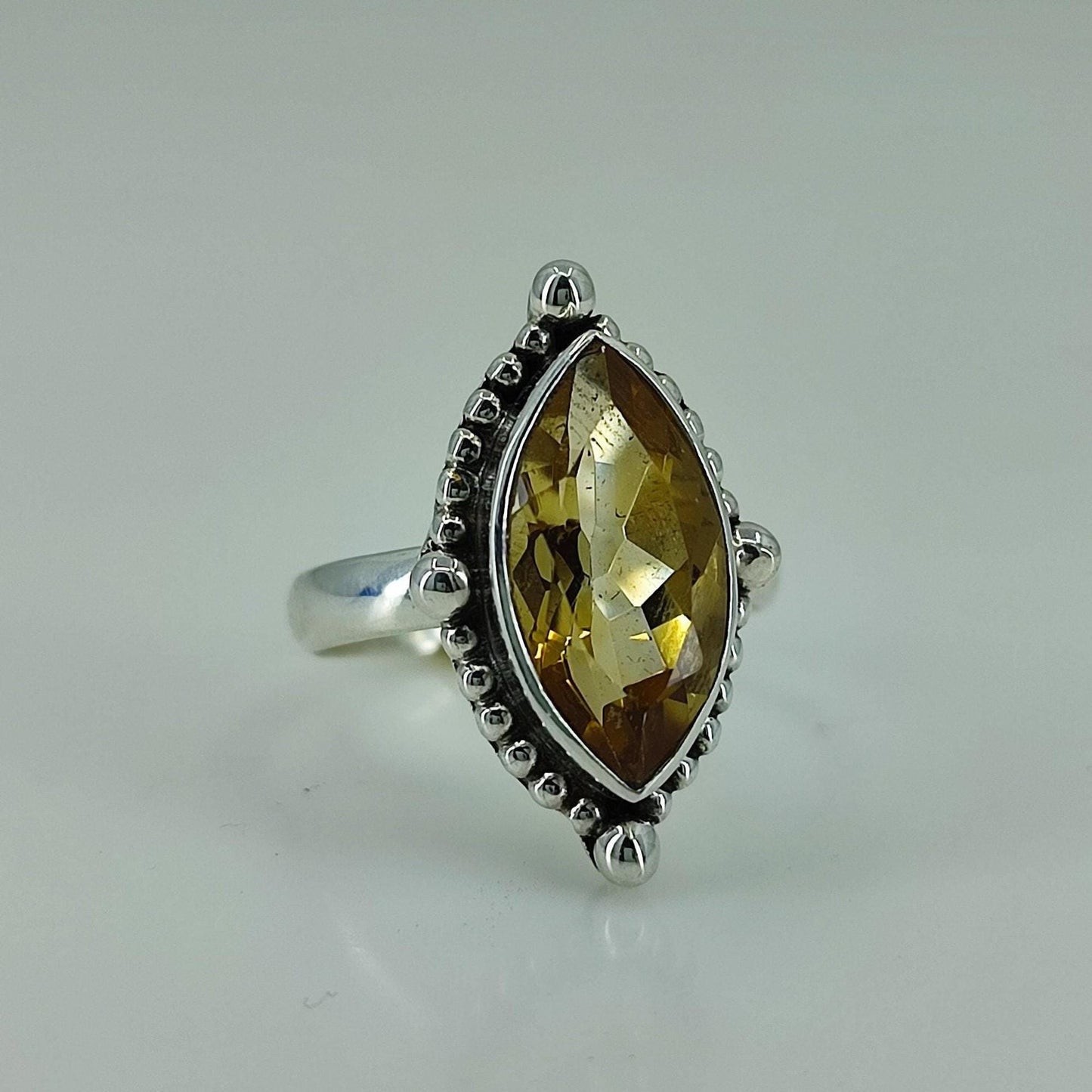 Citrine Ring, 925 Sterling Silver Promise Ring, Natural Yellow Citrine Marquise Gemstone Handmade Jewelry, November Birthstone, Gift for Her