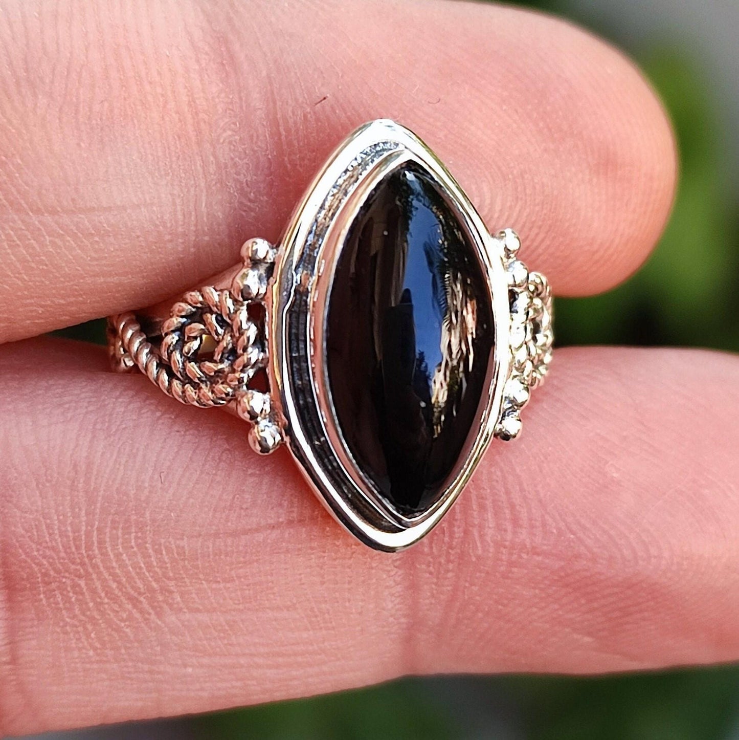 Black Onyx Ring, 925 Sterling Silver Promise Ring, Natural Black Onyx Marquise Gemstone Handmade Boho Jewelry, July Birthstone, Gift For Her
