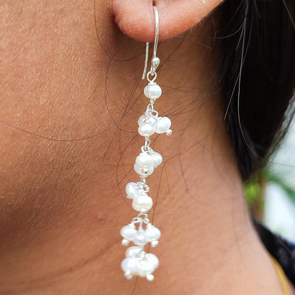 Pearl Earrings, 925 Sterling Silver Dangle Drop Earrings, Freshwater Pearl Beads Handmade Jewelry, June Birthstone, Elegant Gift for Her