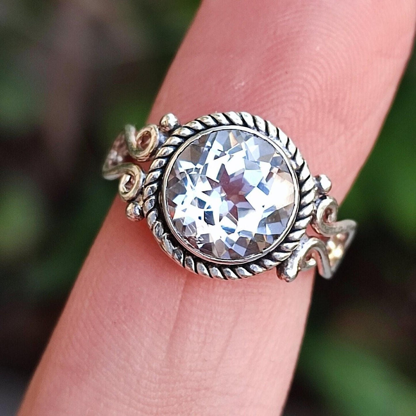 White Topaz Ring, 925 Sterling Silver Handmade Promise Ring, Natural Clear Topaz Round Gemstone Boho Jewelry, April Birthstone, Gift for Her