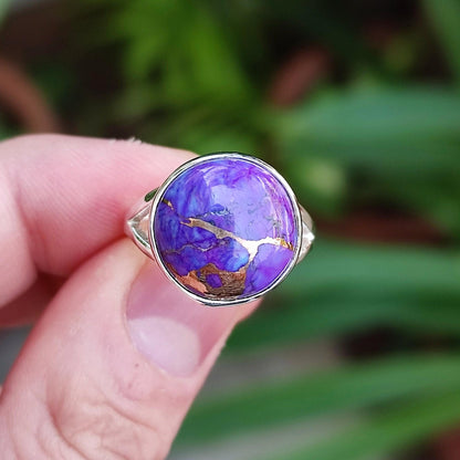 Purple Turquoise Ring, 925 Sterling Silver Handmade Promise Ring, Natural Purple Copper Turquoise Round Gemstone Boho Jewelry, Gift for Her