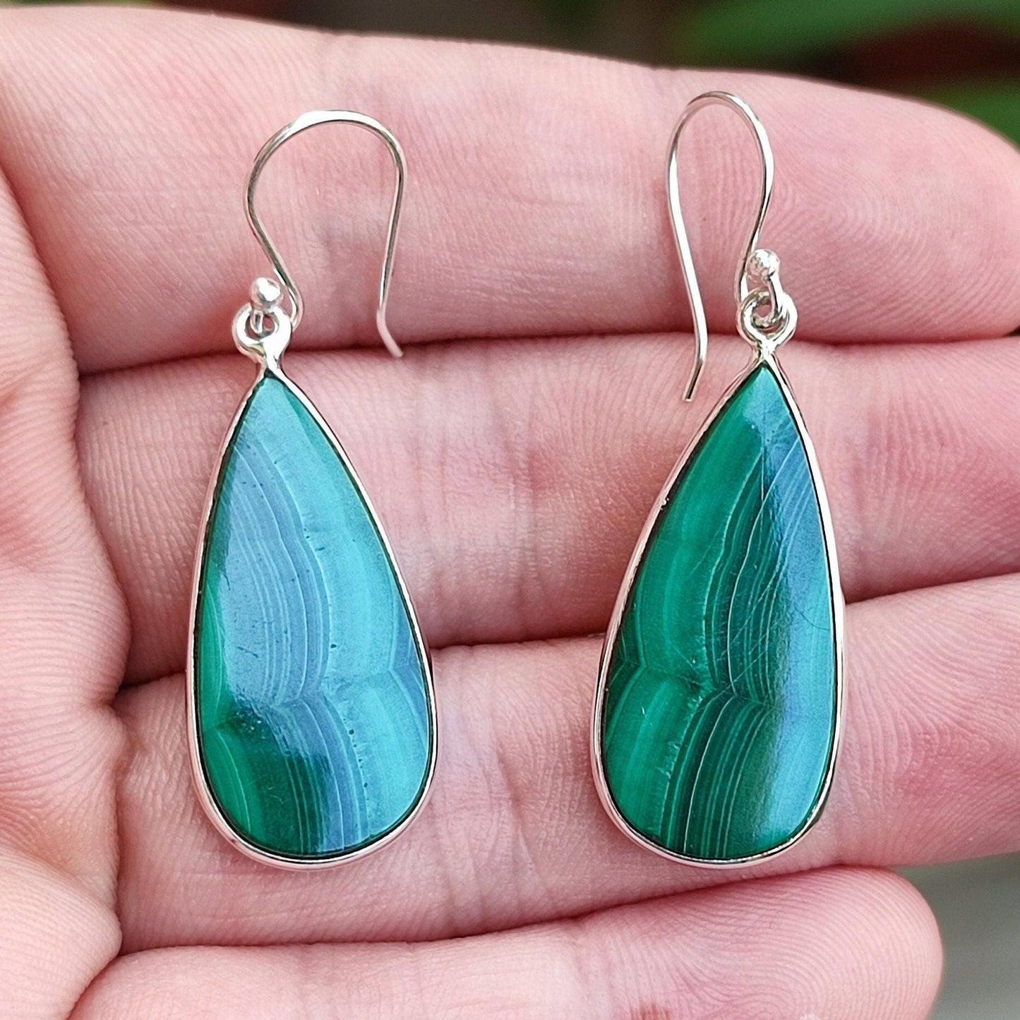 Malachite Earrings, 925 Sterling Silver Dangle Drop Earrings, Natural Green Gemstone Pear Shape Handmade Boho Jewelry, Elegant Gift for Her